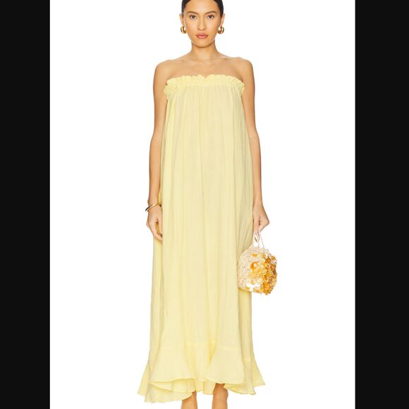 Show Me Your Mumu Around The World Maxi Dress - Strapless Yellow Cotton Gauze S - Picture 2 of 9
